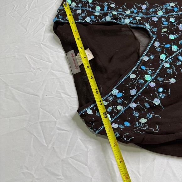 Vintage brown blue peppermintBay long sleeve beaded sheer top - Picture 6 of 8